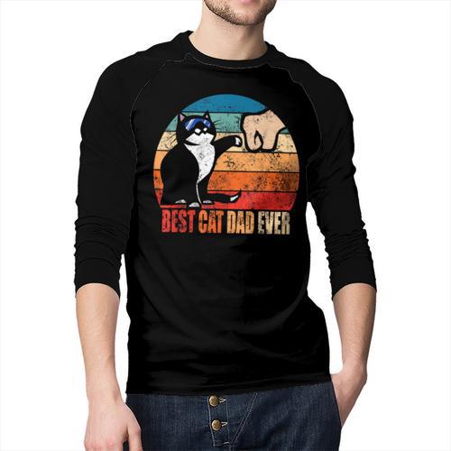 Cat Loving Daddy Fathers Day Mens None Best Cat Dad Ever Paw Fist Bump Fathers Day Tee T Shirt Small US Men Baseball Raglan Shirt - Father's Day Fun