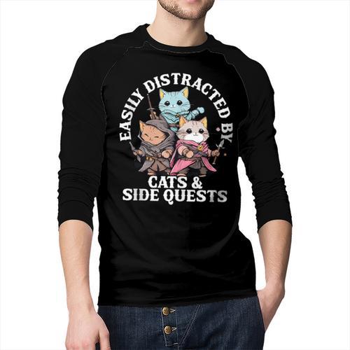 Cats Side Quest Distracted Tabletop Men Women Kids Dad Men Baseball Raglan Shirt - Father's Day Fun
