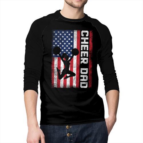 Cheer Dad American Flag Cheerleader Support Men Baseball Raglan Shirt - Father's Day Fun