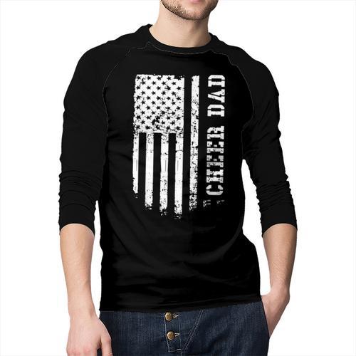 Cheer Dad Cheerleading American Flag Fathers Day Cheerleader Men Baseball Raglan Shirt - Father's Day Fun