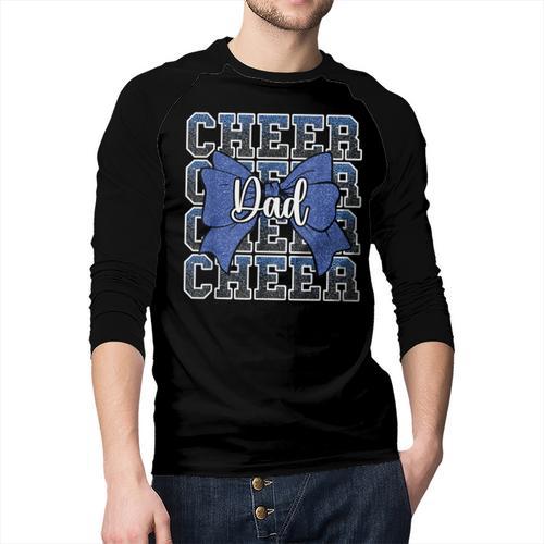 Cheer Dad Daddy Bow Sport Cheerleader Cheerleading Blue Men Baseball Raglan Shirt - Father's Day Fun