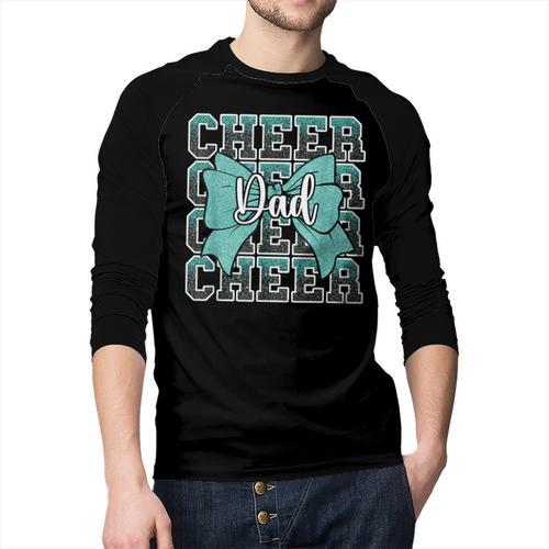 Cheer Dad Daddy Bow Sport Cheerleader Cheerleading Teal Blue Men Baseball Raglan Shirt - Father's Day Fun