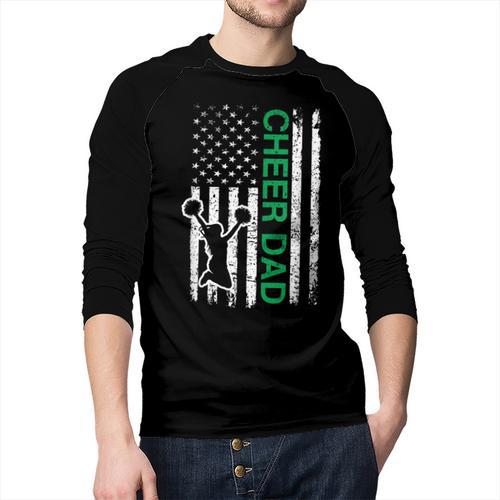 Cheer Dad Flag Green Cheerleading Men Baseball Raglan Shirt - Father's Day Fun