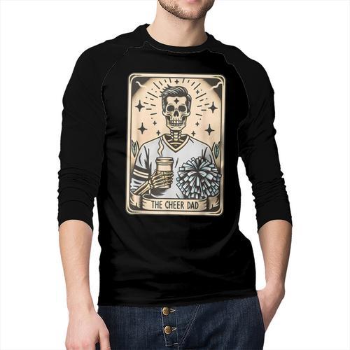Cheer Dad Tarot Card Skeleton Cheerleading Fathers Day Men Baseball Raglan Shirt - Father's Day Fun