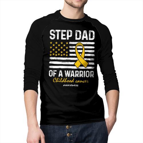Childhood Cancer Survivor Support Step Dad Of A Warrior Men Baseball Raglan Shirt - Father's Day Fun
