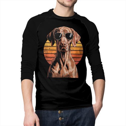 Cool Retro Vizsla Dog Mom Dad Vintage Pet Lovers Men Baseball Raglan Shirt - Father's Day Fun