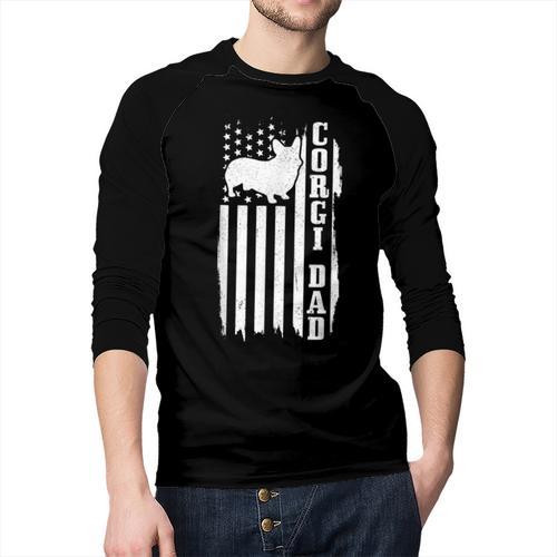 Corgi Dad Vintage American Flag Patriotic Corgi Dog Men Baseball Raglan Shirt - Father's Day Fun