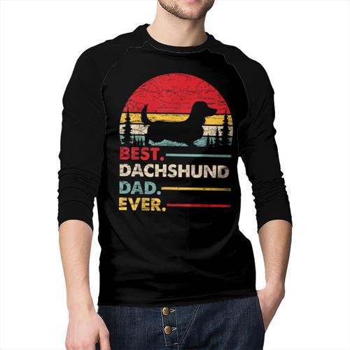 Dachshund Long Haired Best Dad Ever Dog Vintage Retro Men Baseball Raglan Shirt - Father's Day Fun