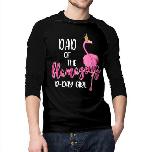 Dad Of B-Day Girl Flamazing Pink Flamingo Birthday Party Men Baseball Raglan Shirt - Father's Day Fun