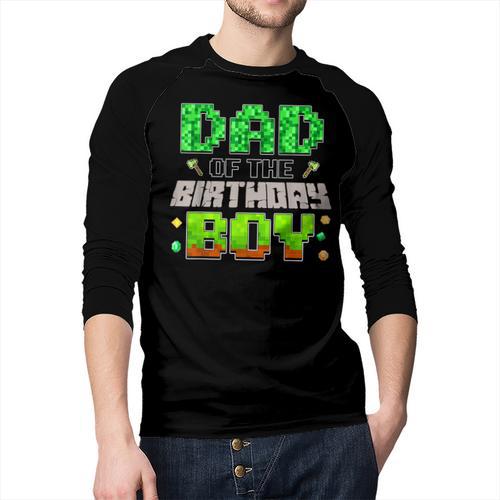 Dad Of The Birthday Boy Family Gaming Pixel Birthday Party Men Baseball Raglan Shirt - Father's Day Fun