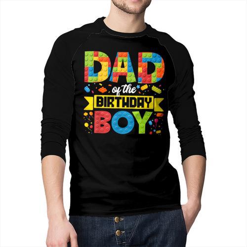 Dad Of The Birthday Boy Master Builder Kids Building Blocks Men Baseball Raglan Shirt - Father's Day Fun