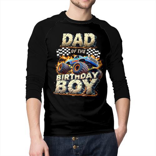 Dad Of The Birthday Boy Monster Truck Family Matching Party Men Baseball Raglan Shirt - Father's Day Fun