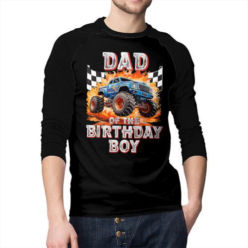Dad Of The Birthday Boy Monster Truck Birthday Men Baseball Raglan Shirt - Father's Day Fun