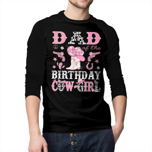 Dad Of The Birthday Cowgirl Pink Disco Rodeo Western Men Baseball Raglan Shirt - Father's Day Fun