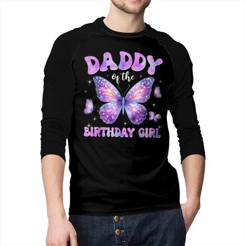 Dad Of The Birthday Girl Tie Dye Butterfly Birthday Family Men Baseball Raglan Shirt - Father's Day Fun