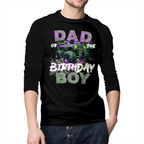 Dad Of The Birthday Monster Truck Family Matching Party Men Baseball Raglan Shirt - Father's Day Fun