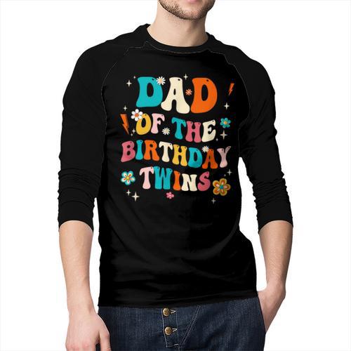 Dad Of The Birthday Twins Boys Girls Party Retro Bday Men Baseball Raglan Shirt - Father's Day Fun