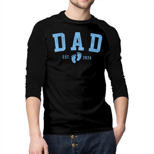 Dad Est 2026 Blue Baby Feet First Time Boy Daddy Men Baseball Raglan Shirt - Father's Day Fun