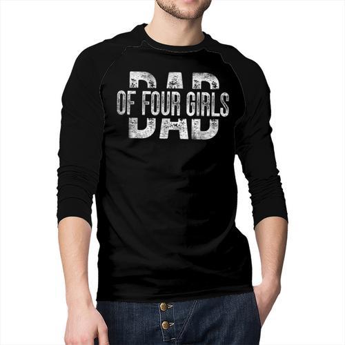 Dad Of Four Girls Daddy Of 4 Daughters Father's Day Men Baseball Raglan Shirt - Father's Day Fun