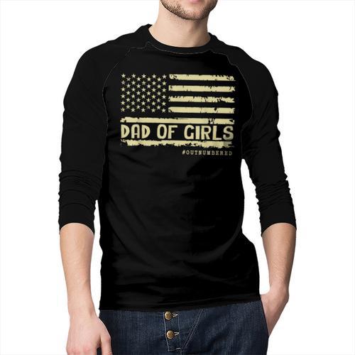 Dad Of Girls Outnumbered US Flag Father's Day Daughter Dad Men Baseball Raglan Shirt - Father's Day Fun