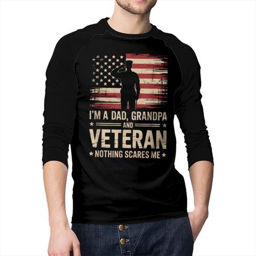 Im A Dad Grandpa And A Veteran Nothing Scares Me Veteran Men Baseball Raglan Shirt - Father's Day Fun