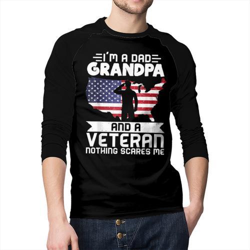 Dad Grandpa Veteran Nothing Scares Patriotic Veterans Day Men Baseball Raglan Shirt - Father's Day Fun
