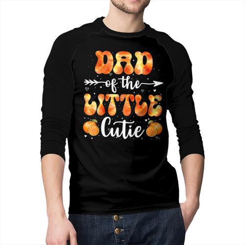 Dad Little Cutie Baby Shower Orange 1st Birthday Party Men Baseball Raglan Shirt - Father's Day Fun