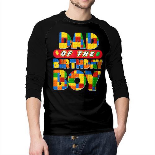 Dad And Mom Birthday Boy Building Bricks Family Party Decor Men Baseball Raglan Shirt - Father's Day Fun