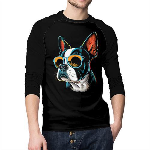 Dad Mom Cool Dog Sunglasses Boston Terrier Men Baseball Raglan Shirt - Father's Day Fun