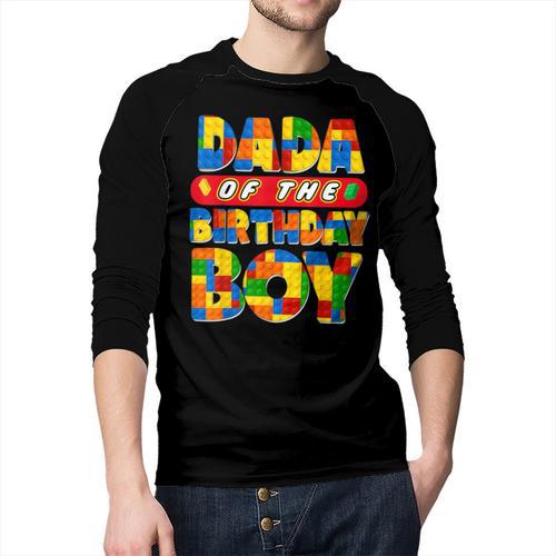 Dad And Mom Dada Birthday Boy Building Bricks Family Party Men Baseball Raglan Shirt - Father's Day Fun