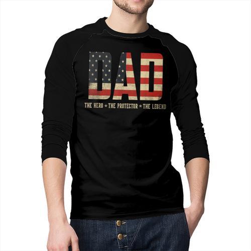 Dad Protector Hero Legend USA Flag Dad Father's Day Men Baseball Raglan Shirt - Father's Day Fun