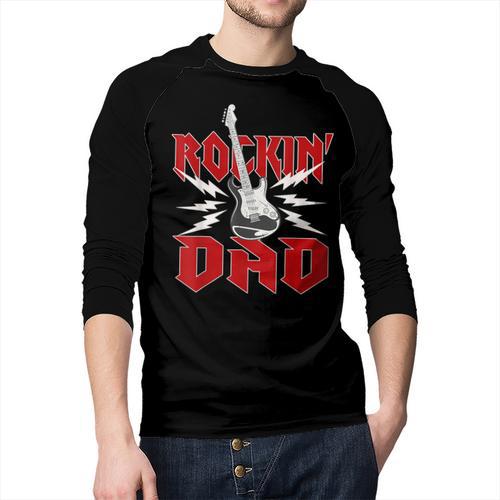 Dad Rockin One Birthday Family Matching Rock Guitar Men Baseball Raglan Shirt - Father's Day Fun
