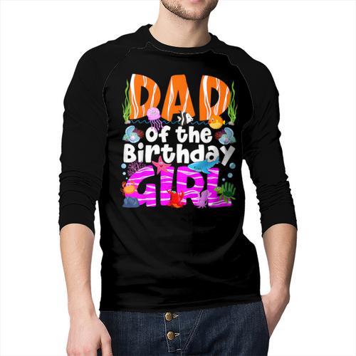 Dad Under Sea Birthday Party Girls Ocean Sea Animals Themed Men Baseball Raglan Shirt - Father's Day Fun