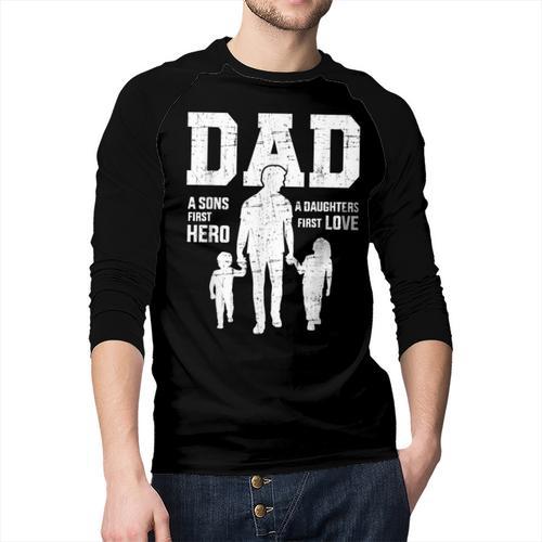 Dad Sons First Hero Daughter Love For Father's Day Men Baseball Raglan Shirt - Father's Day Fun