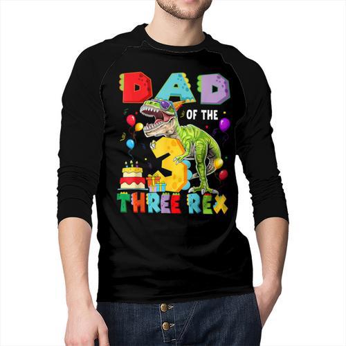 Dad Of The Three Rex 3Rd Birthday Boy Dinosaur T-Rex Men Baseball Raglan Shirt - Father's Day Fun