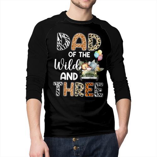 Dad Of The Wild And Three 3 Birthday Zoo Theme Safari Jungle Men Baseball Raglan Shirt - Father's Day Fun