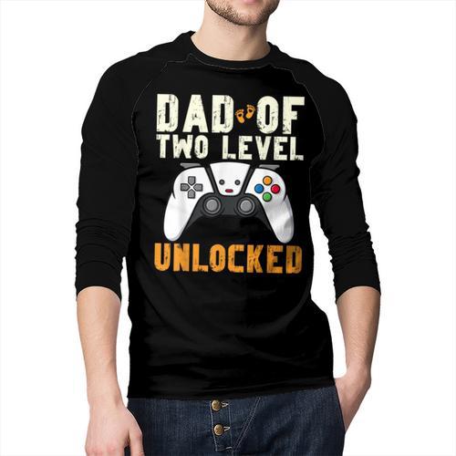 Daddy Again Leveled Up To Dad Of 2 Gamer Dad Level Unlocked Men Baseball Raglan Shirt - Father's Day Fun