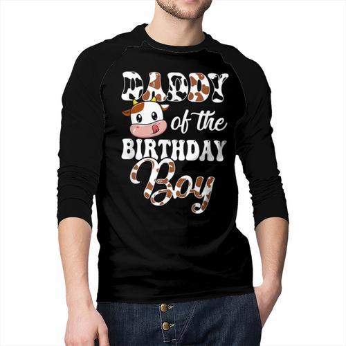 Daddy Of The Birthday Boy Cow Farm 1St Birthday Boy Men Baseball Raglan Shirt - Father's Day Fun