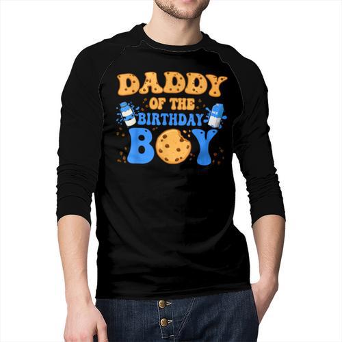 Daddy Of The Birthday Boy Milk And Cookies Lover Men Baseball Raglan Shirt - Father's Day Fun