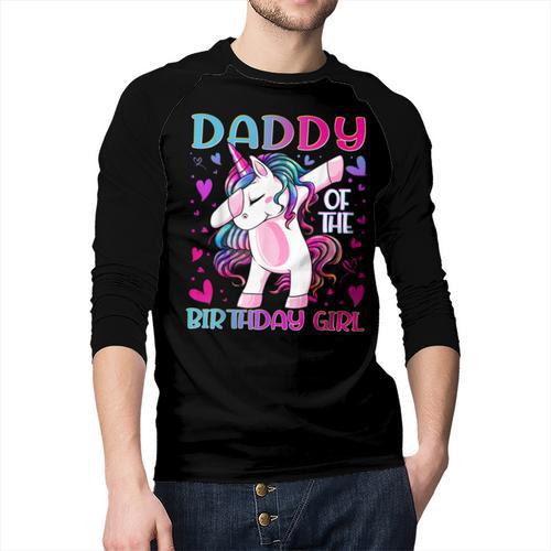 Daddy Of The Birthday Girl Dabbing Unicorn Dad Daddy Small Men Baseball Raglan Shirt - Father's Day Fun
