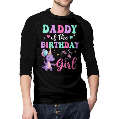 Daddy Of The Birthday For Girl Dinosaur T-Rex Party Family Men Baseball Raglan Shirt - Father's Day Fun