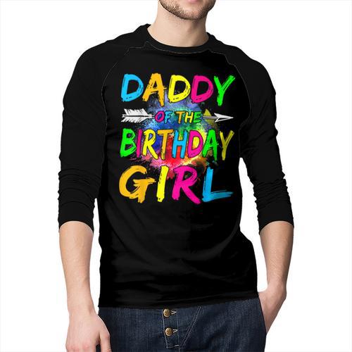 Daddy Of The Birthday Girl Retro 80's Party Men Baseball Raglan Shirt - Father's Day Fun