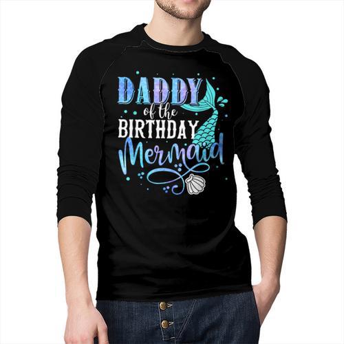 Daddy Of The Birthday Mermaid Family Matching Dad Papa Men Baseball Raglan Shirt - Father's Day Fun