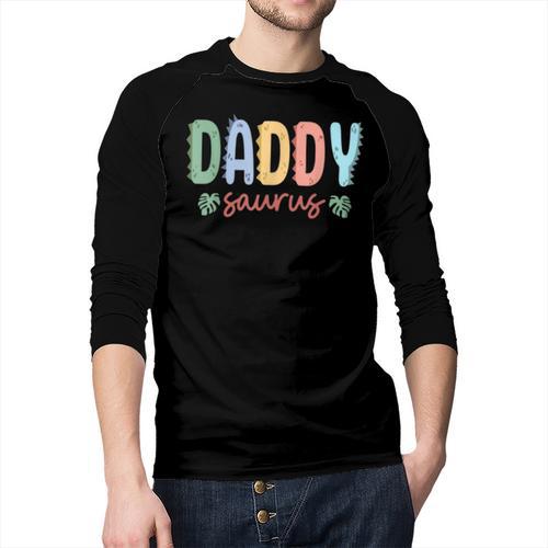 Daddy Saurus Dad Dinosaur Three Rex Birthday Boy Girl Family Men Baseball Raglan Shirt - Father's Day Fun