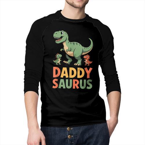 Daddy Saurus Dinosaur Dad Of Two Kids Dino Family Men Baseball Raglan Shirt - Father's Day Fun