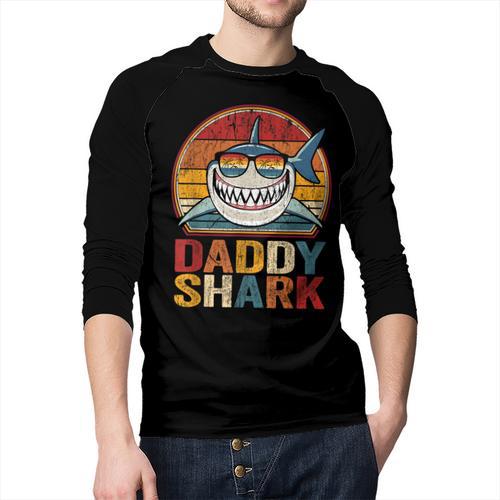 Daddy Shark Retro Shark Shirt Pajamas For Dad Dad Men Baseball Raglan Shirt - Father's Day Fun