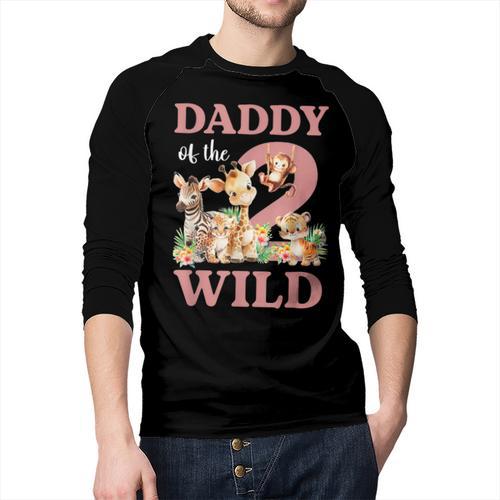 Daddy Of The Two Wild Zoo 2nd Birthday Safari Jungle Animal Men Baseball Raglan Shirt - Father's Day Fun