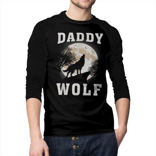Daddy Wolf Wolves Dad Moon Fathers Day Men Baseball Raglan Shirt - Father's Day Fun