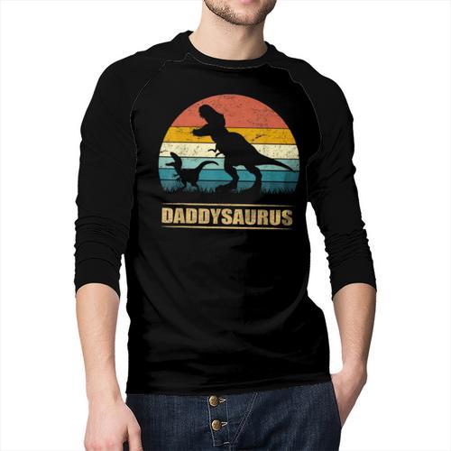 Daddysaurus Dad T Rex Dinosaur Men Men Baseball Raglan Shirt - Father's Day Fun