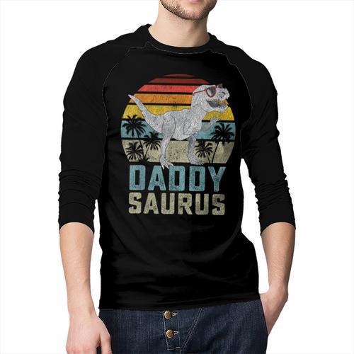 Daddysaurus T Rex Dinosaur Daddy Saurus Family Matching Men Baseball Raglan Shirt - Father's Day Fun